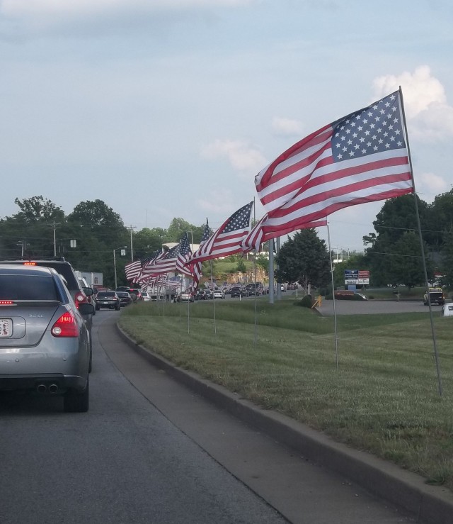 A small portion of the over 2,200 funeral route flags
